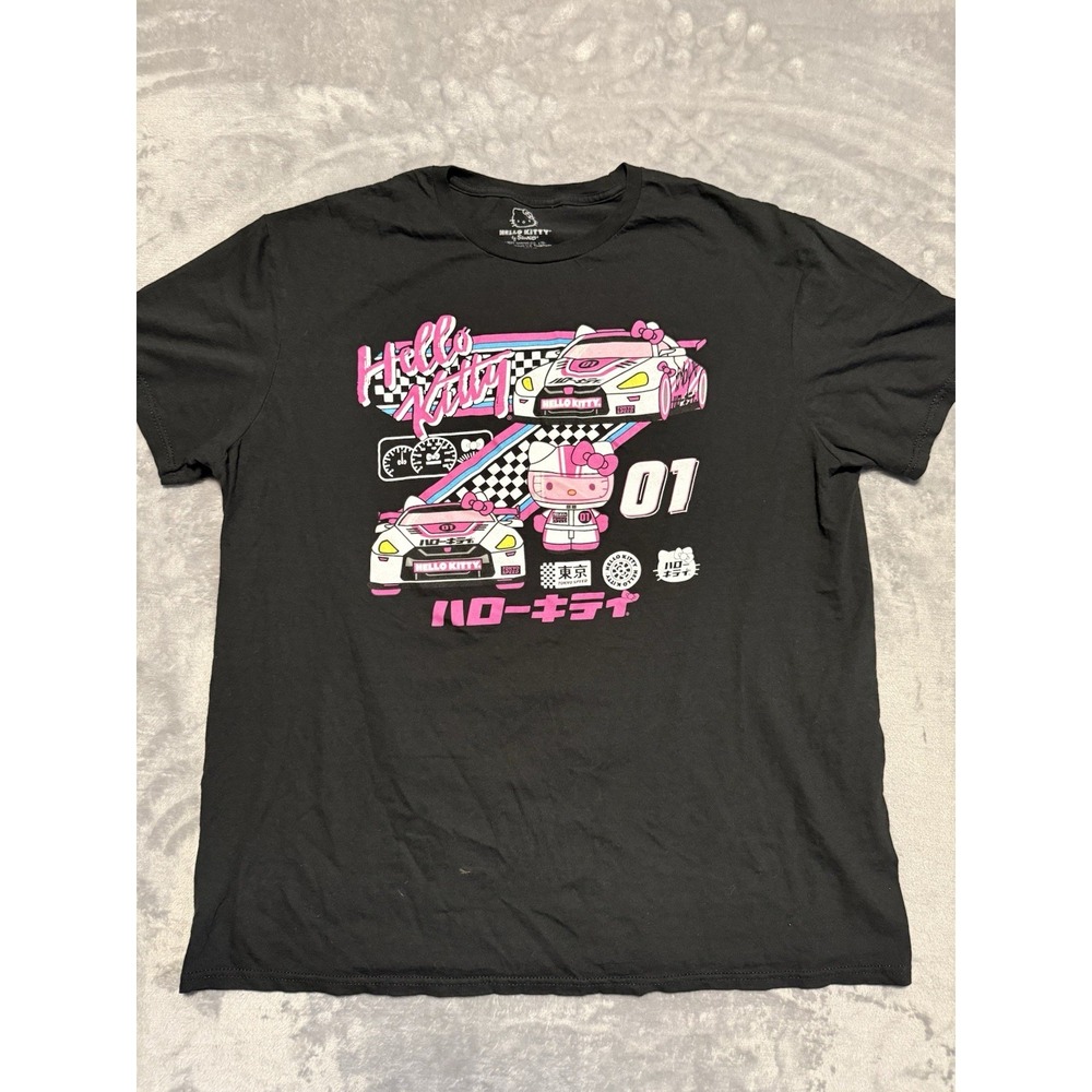 Hello Kitty T-Shirt Men XL Black Tokyo Speed Racing Car Graphic Anime 01